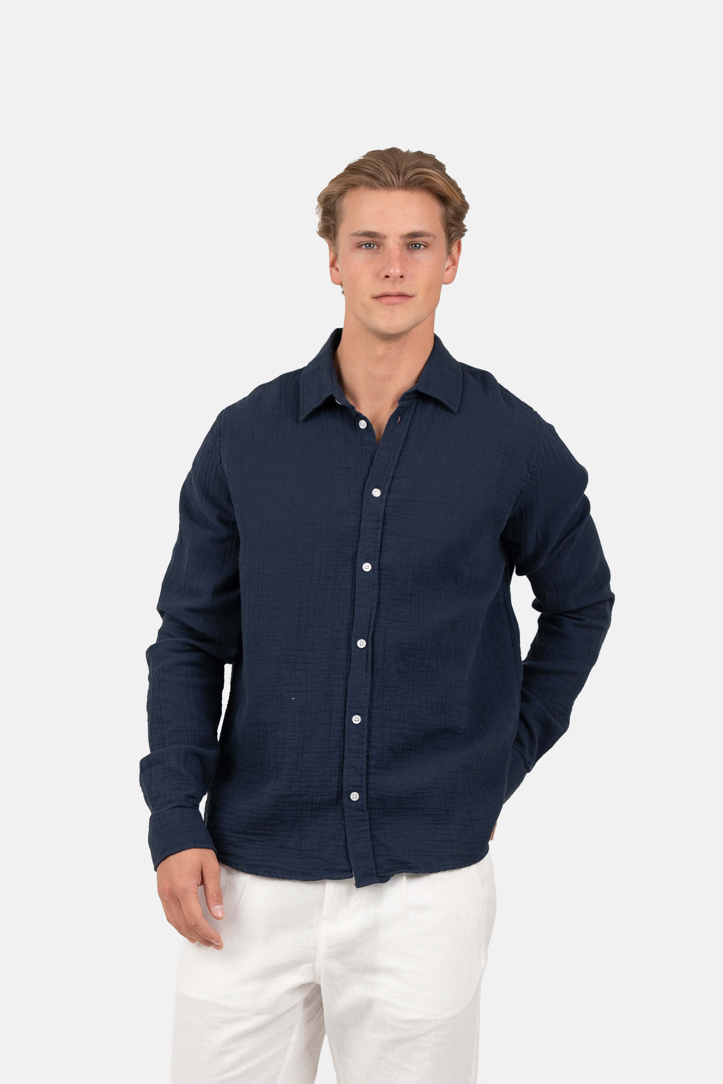 Langærmet Crinkle Skjorte Navy | Skagen-clothing.dk